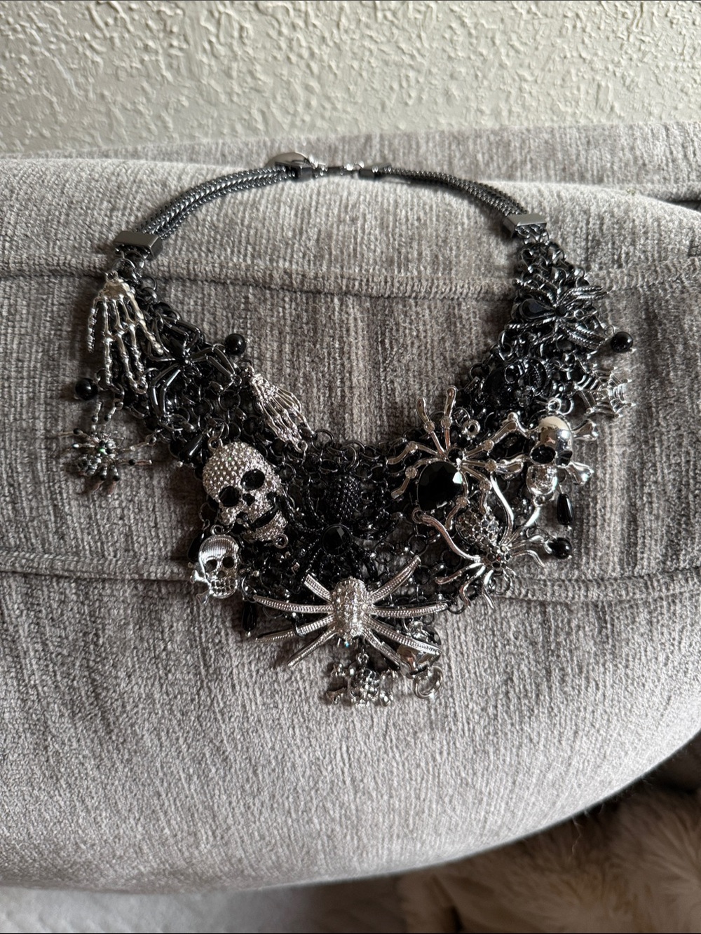 Natasha Couture Black and Silver Gothic Statement Necklace
